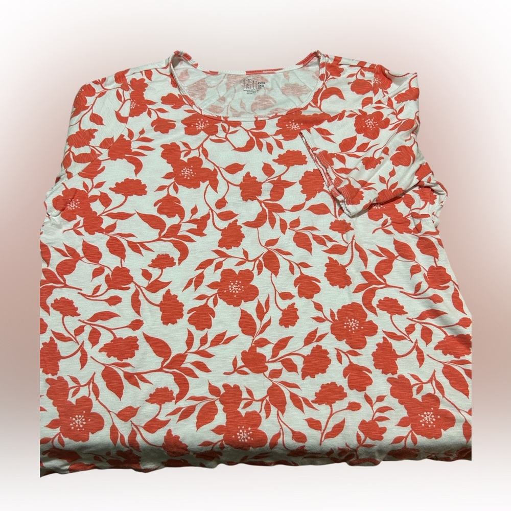 Time and Tru Orange and White Floral Top